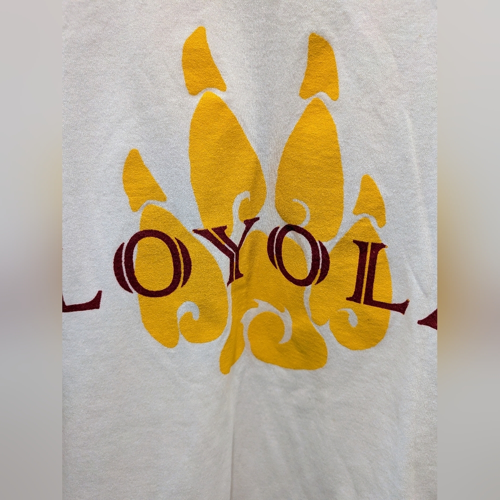 Vintage Loyola University Wolves Raglan Baseball Tee Sportswear Gold Maroon L - Picture 8 of 10